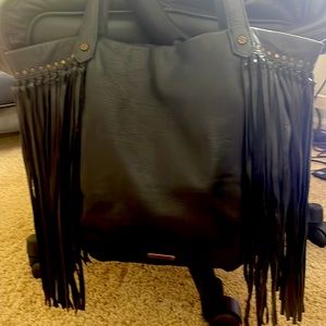 Joelle Hawkens Large pebble leather tote with fringe size 17” W by 14” H